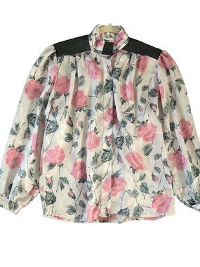 1980'S VINTAGE PIERRE LAMONTE ROSE PRINT SECRETARY BLOUSE